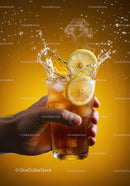 Refreshing Lemon Iced Tea Splash in Hand