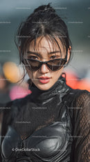 Fashionable Woman in Sunglasses Against a Vibrant Background