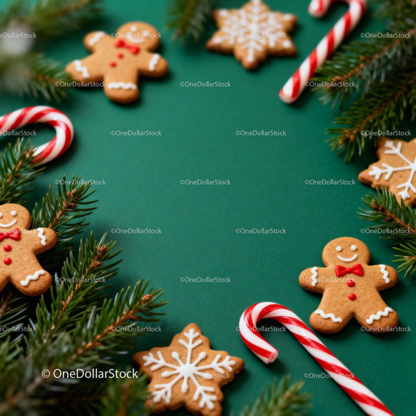 Festive Gingerbread Cookies with Candy Canes and Pine