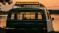 Vintage Green Van Near Water During Sunset Landscape