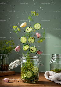 Fresh Dill and Cucumber Ingredients for Pickling Jar