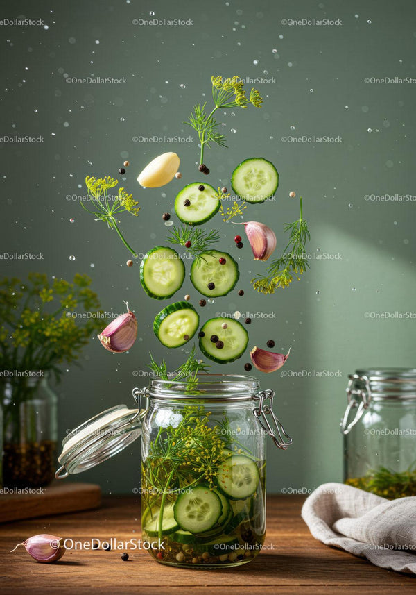 Fresh Dill and Cucumber Ingredients for Pickling Jar