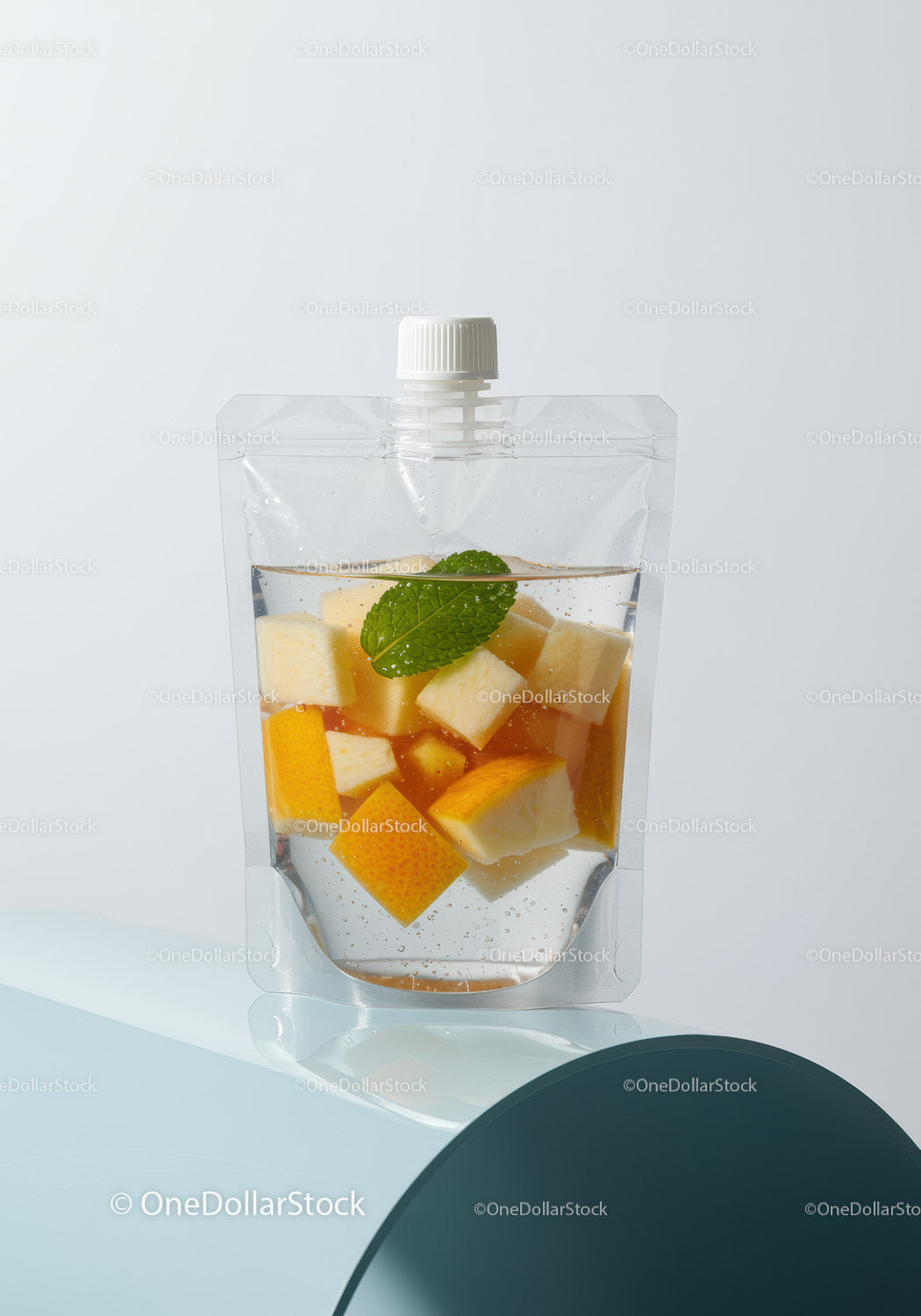 Infused Water with Fresh Fruit and Mint in Clear Pouch