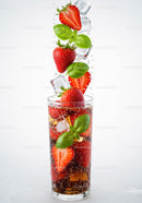 Refreshing Strawberry and Basil Sparkling Drink with Ice