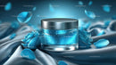 Luxury Blue Cosmetic Jar Surrounded by Elegant Floral Accents