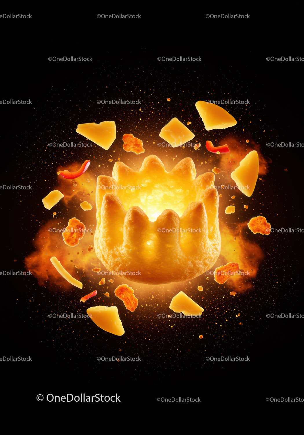 Exploding cheese snack with vibrant spice elements