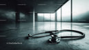 Stethoscope on clinical floor in modern hospital setting