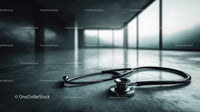 Stethoscope on clinical floor in modern hospital setting