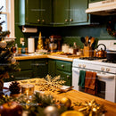 Cozy kitchen decorated for warm Christmas celebration
