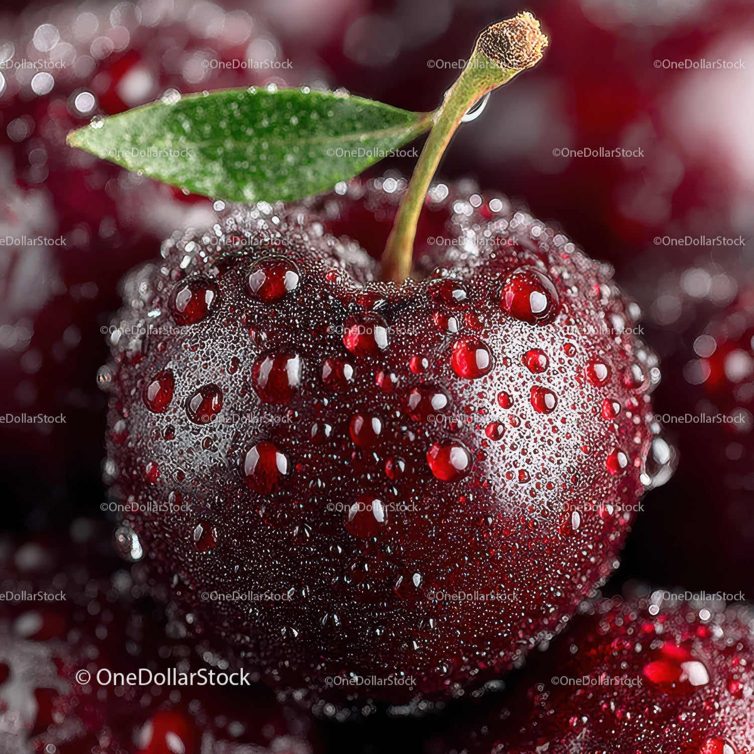 Close-up of Juicy Red Cherry with Dew on Surface