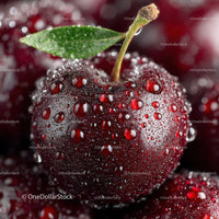 Close-up of Juicy Red Cherry with Dew on Surface