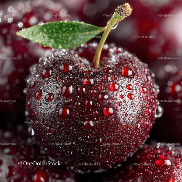 Close-up of Juicy Red Cherry with Dew on Surface