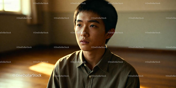 Thoughtful young man in warm, softly lit room