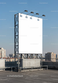 Blank Billboard on Rooftop Overlooking Cityscape