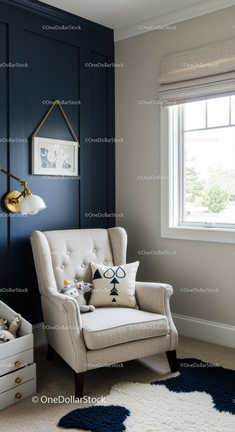 Cozy Nursery with Modern Armchair and Plush Toys in Stylish Inner Space