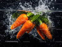 Fresh Orange Carrots Under Water Splash in Vibrant Composition