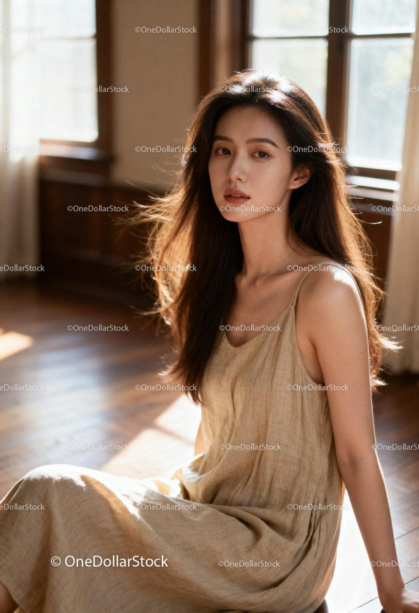 Natural light portrait of serene young woman indoors