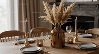 Elegant Dining Table Decor with Pampas Grass and Gold Accents