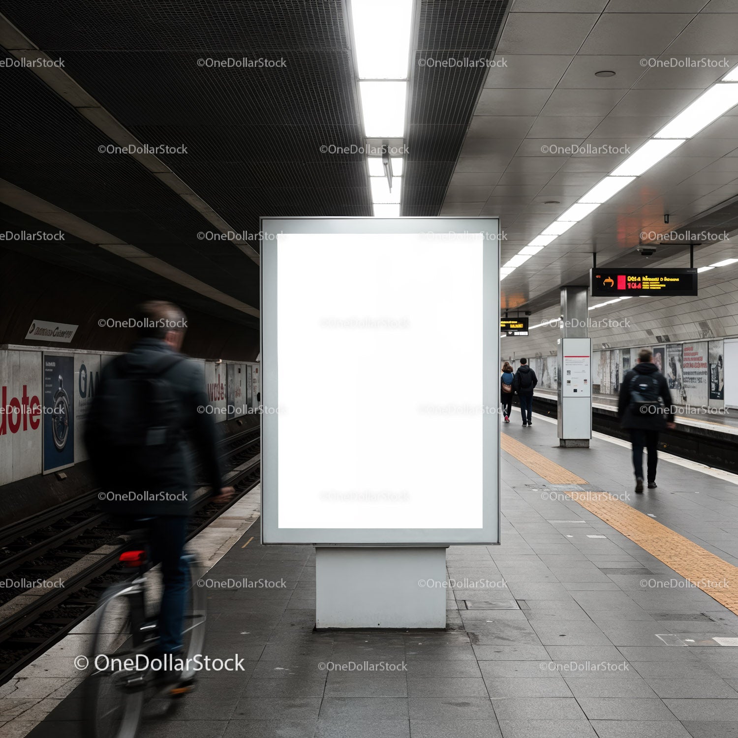 Blank advertising board in modern urban subway station