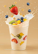 Fresh Fruit and Cereal Splash into Creamy Yogurt