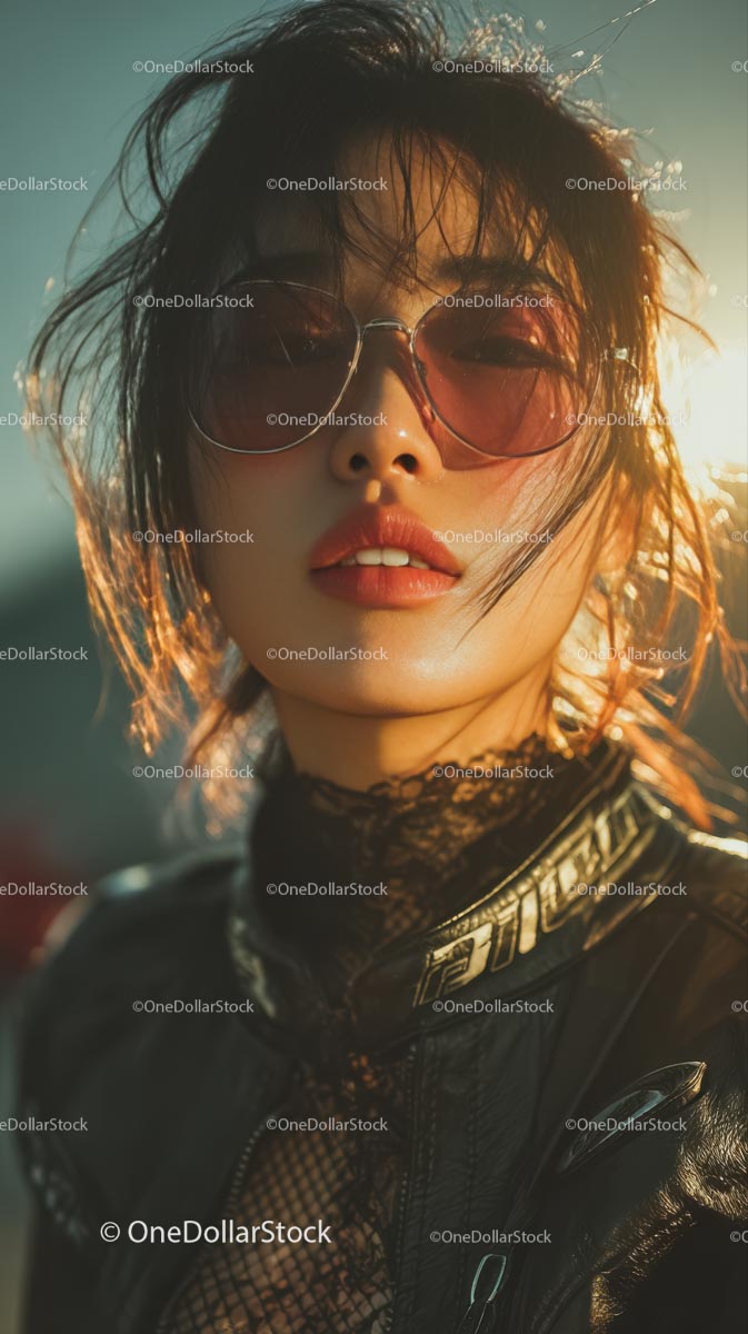 Stylish Woman in Sunglasses Against a Sunlit Background