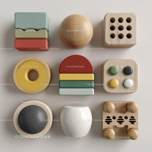 Assorted Wooden Educational Shape Blocks Set