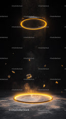 Floating Glowing Ring with Sparks and Particles in Dark Background