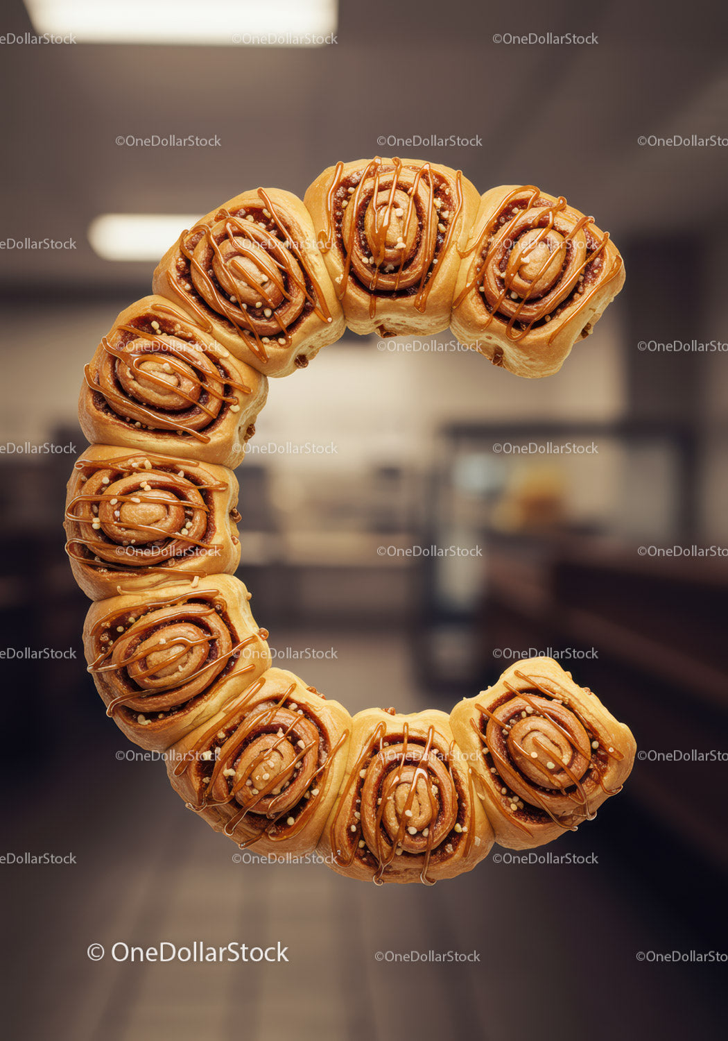 Circle of Cinnamon Rolls Drizzled with Caramel Sauce