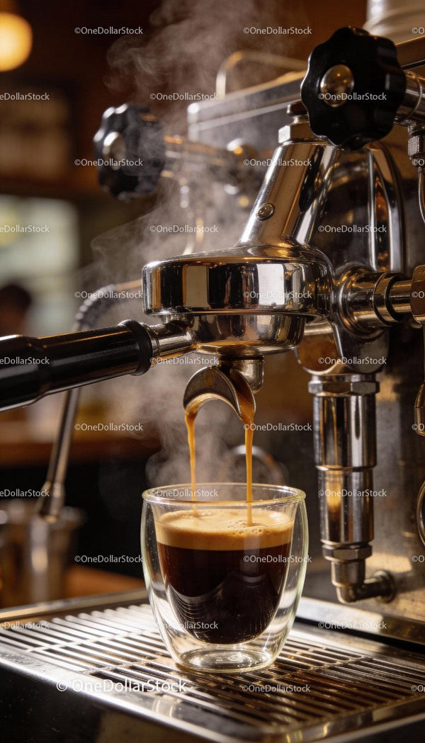 Freshly Brewed Espresso Pouring from Professional Machine