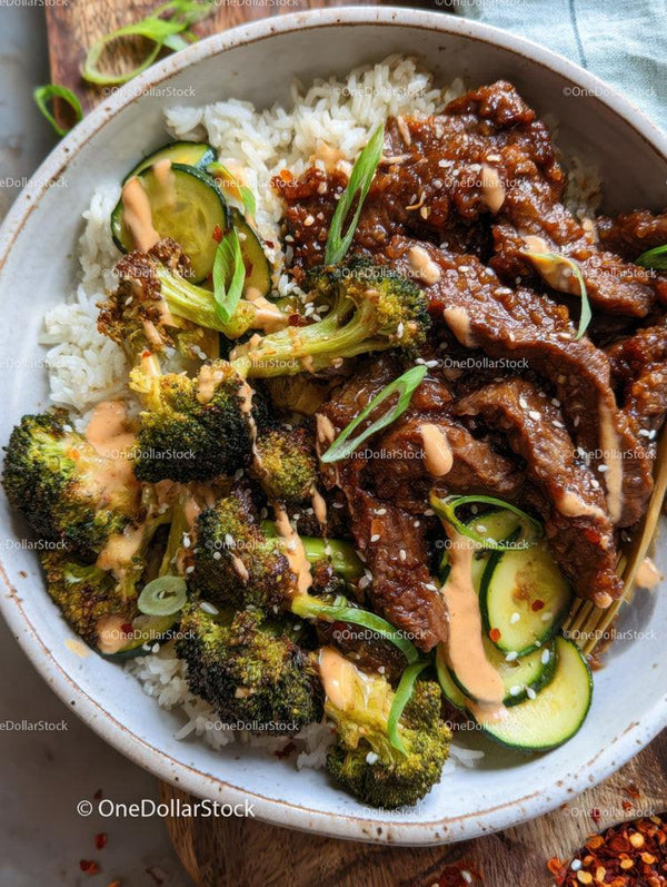 Beef Stir Fry with Broccoli Cucumber and Rice Bowl Perfect for Lunch