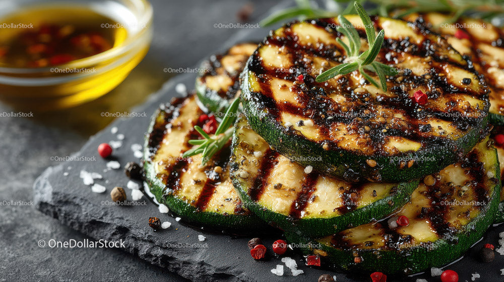 Grilled Zucchini Slices with Herbs on Slate Plate