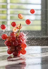 Fresh red grapes bursting with water splash