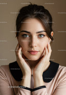 Close-Up Portrait of a Young Woman with Blue Eyes and Brown Hair