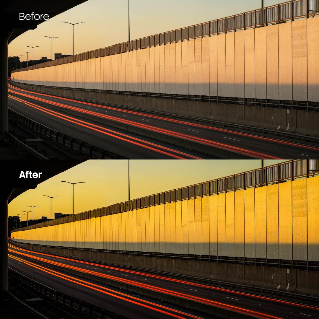 Before and after Cinematic Streets Neon Lightroom preset edit