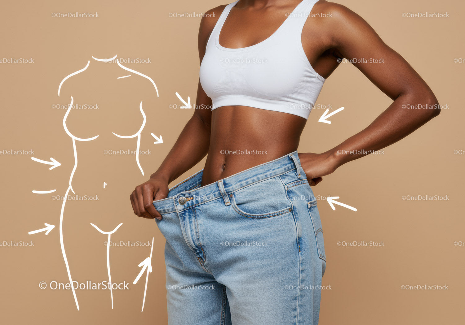 Toned Female Fitness Model Measuring Waist in Casual Sportswear