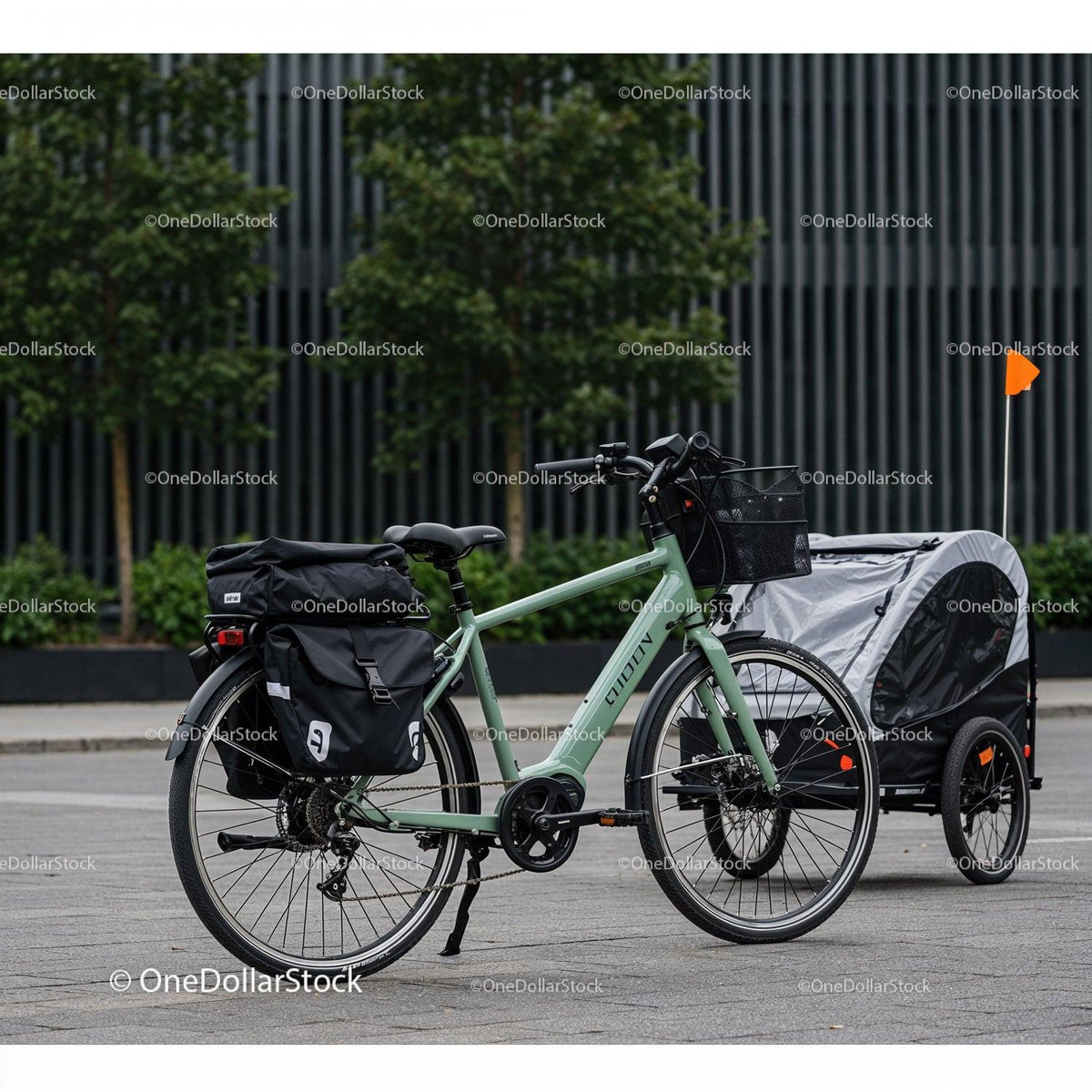 Electric Bicycle with Cargo Trailer for Urban Travel