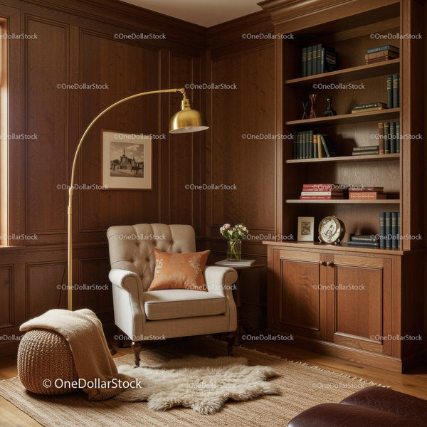 Cozy reading corner with classic armchair and warm decor