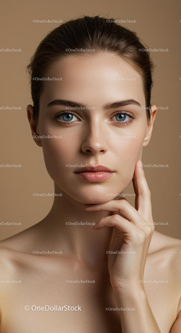Close-Up of Young Woman with Blue Eyes and Natural Skincare Beauty