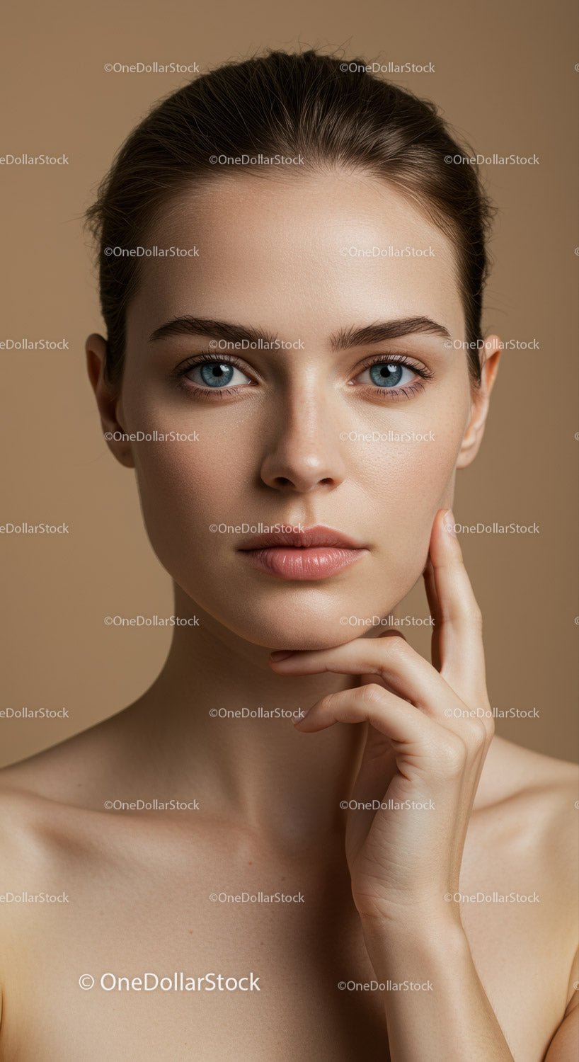 Close-Up of Young Woman with Blue Eyes and Natural Skincare Beauty