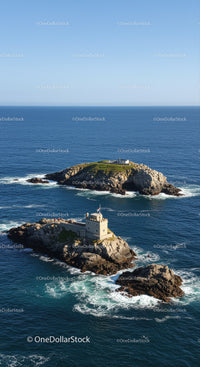Seaside Scenery with Rocky Islands and Lighthouses Blue Ocean