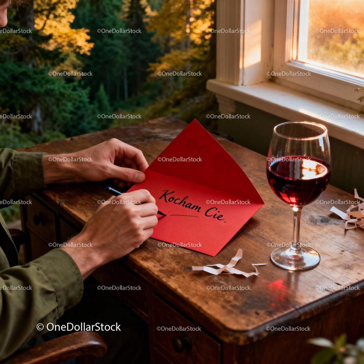 Writing a heartfelt love letter near sunset window
