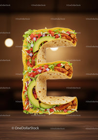 Taco Shaped Like Letter E Filled with Fresh Ingredients