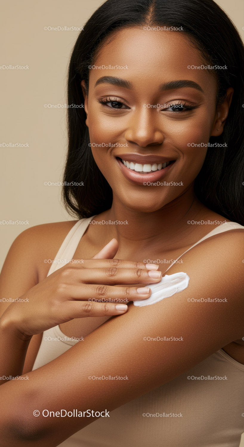 Beautiful Woman Applying Lotion on Shoulder for Healthy Skin