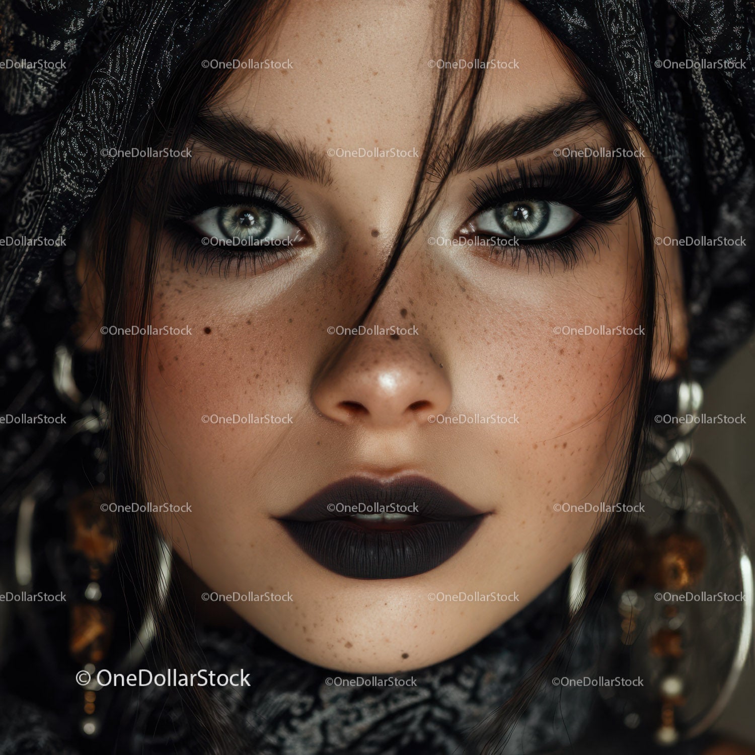 Glamorous Woman with Blue Eyes and Dark Makeup