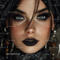 Glamorous Woman with Blue Eyes and Dark Makeup