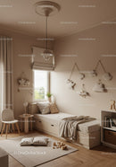 Cute Children's Bedroom with Cloud Wall Decorations and Cozy Bed