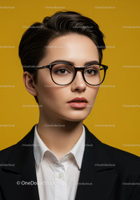 Elegant Businesswoman with Short Hair and Stylish Glasses in Professional Style