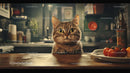 Close-up of Curious Tabby Cat Peeking from Kitchen Counter