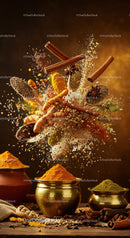 Assorted Spices and Herbs Bursting in Vibrant Motion