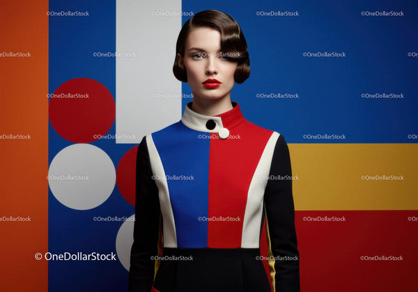 Woman in geometric color-block fashion outfit